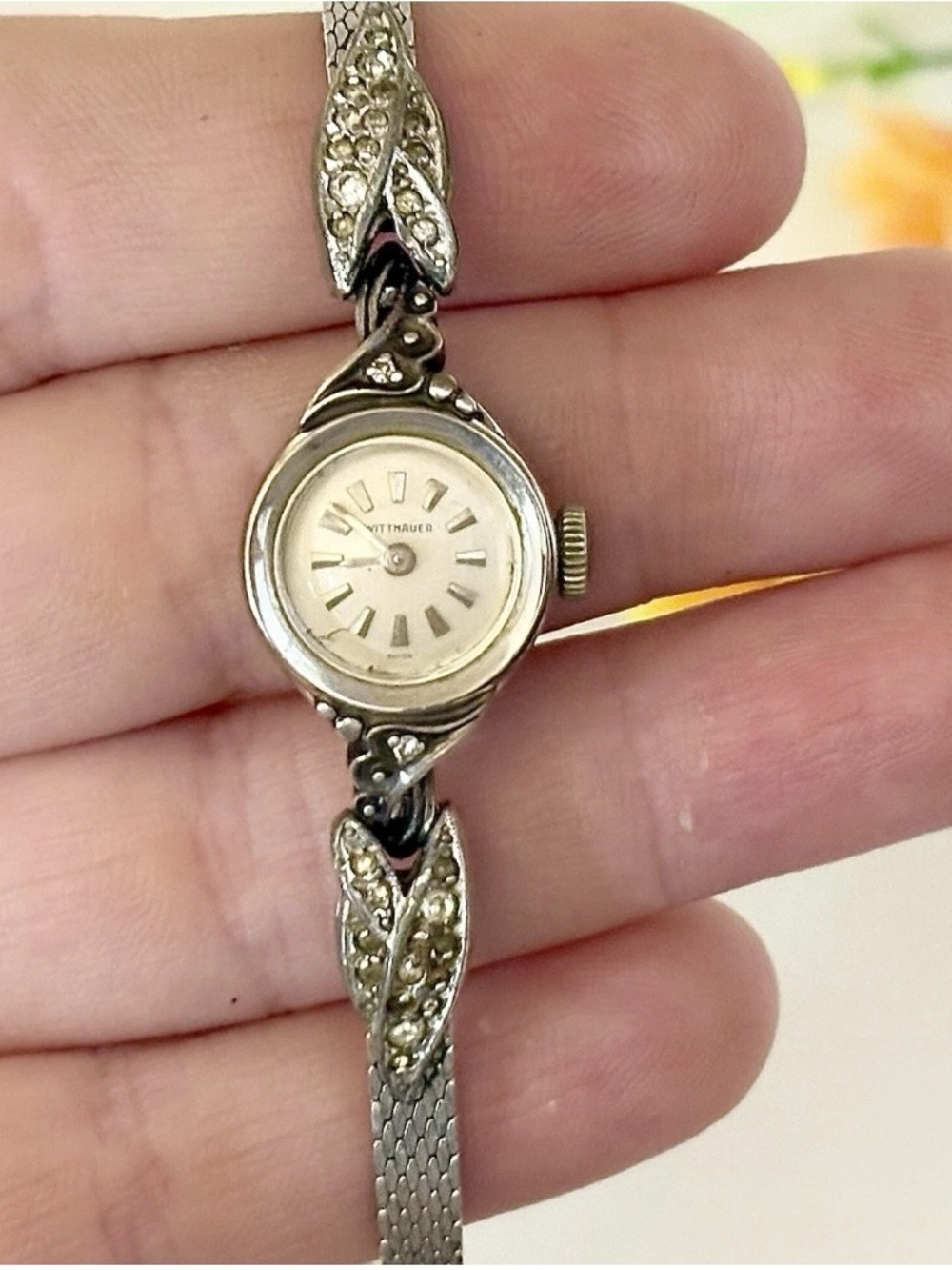 Wittnauer Swiss Vintage Ladies Mechanical Diamond Watch WORKS!! 10K White Gold